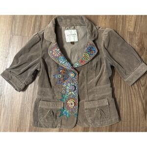 Sonoma Women's Boho Small  Taupe Short Sleeve Corduroy Jacket Button Up Pockets